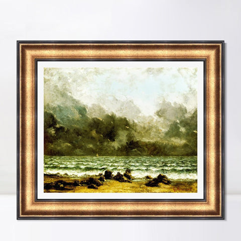 INVIN ART Framed Canvas Art Giclee Print The Sea by Gustave Courbet Wall Art Living Room Home Office Decorations