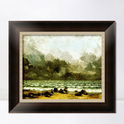 INVIN ART Framed Canvas Art Giclee Print The Sea by Gustave Courbet Wall Art Living Room Home Office Decorations
