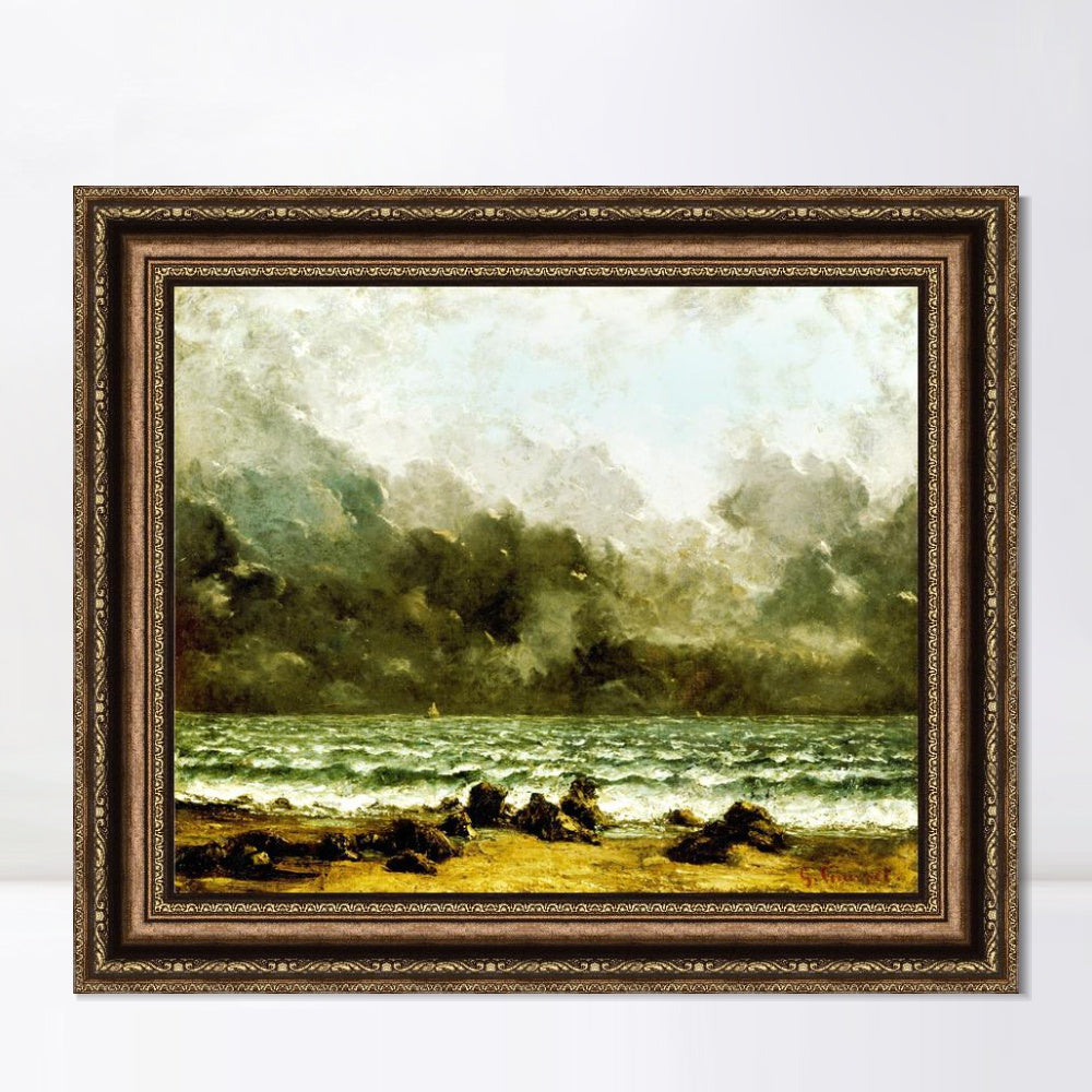 INVIN ART Framed Canvas Art Giclee Print The Sea by Gustave Courbet Wall Art