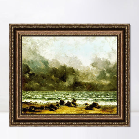 INVIN ART Framed Canvas Art Giclee Print The Sea by Gustave Courbet Wall Art Living Room Home Office Decorations