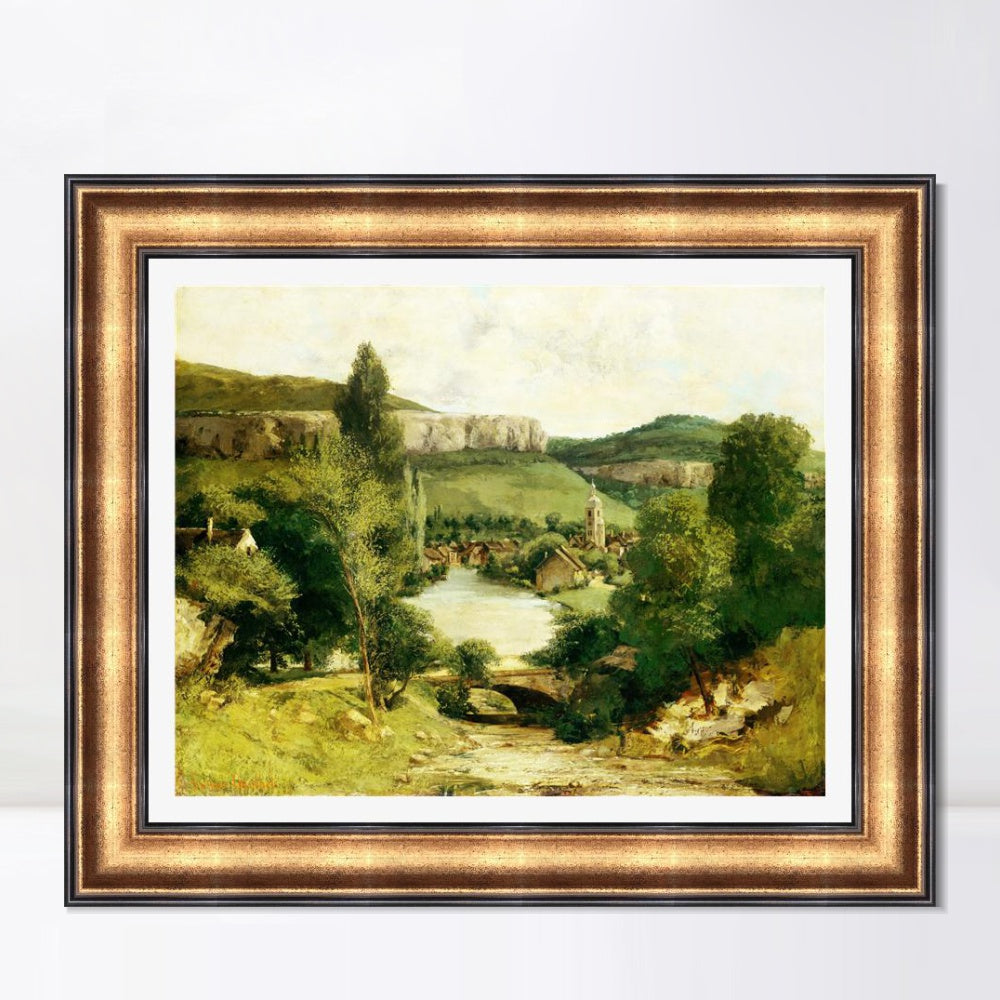 INVIN ART Framed Canvas Art Giclee Print View of Ornans by Gustave Courbet Wall Art