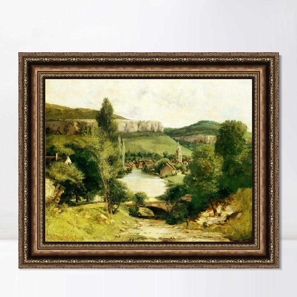 INVIN ART Framed Canvas Art Giclee Print View of Ornans by Gustave Courbet Wall Art