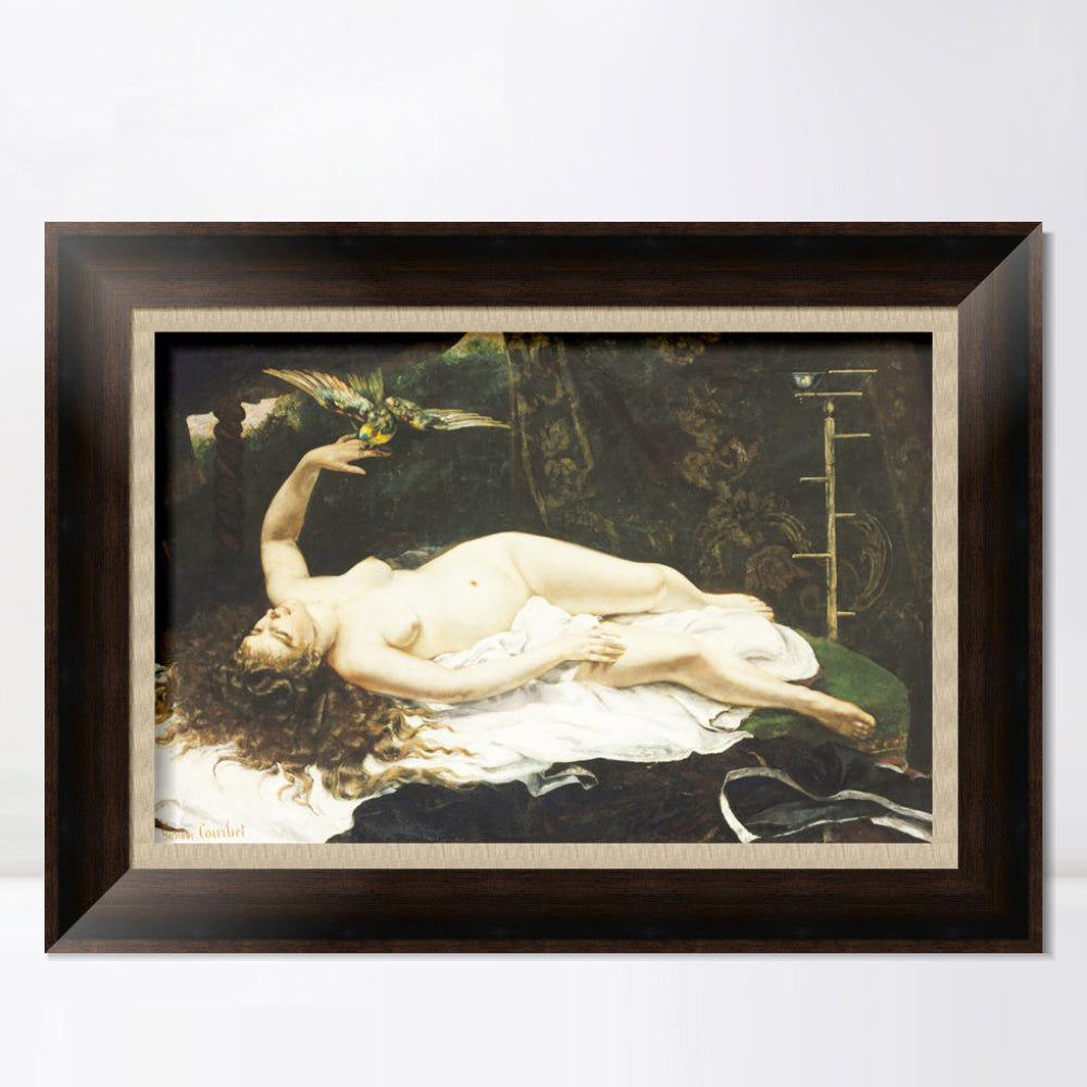 INVIN ART Framed Canvas Art Giclee Print Donna con pappagallo (1866) by Gustave Courbet Wall Art