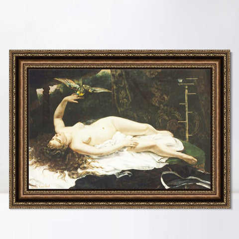 INVIN ART Framed Canvas Art Giclee Print Donna con pappagallo (1866) by Gustave Courbet Wall Art Living Room Home Office Decorations