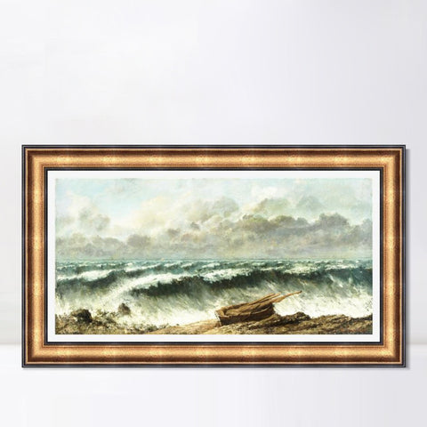 INVIN ART Framed Canvas Art Giclee Print Vagues by Gustave Courbet Wall Art Living Room Home Office Decorations