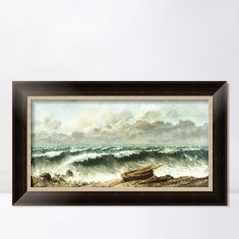 INVIN ART Framed Canvas Art Giclee Print Vagues by Gustave Courbet Wall Art Living Room Home Office Decorations