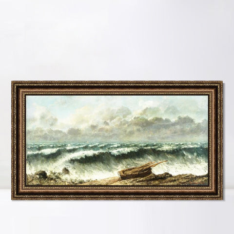 INVIN ART Framed Canvas Art Giclee Print Vagues by Gustave Courbet Wall Art Living Room Home Office Decorations