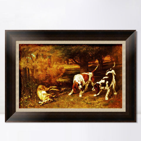INVIN ART Framed Canvas Art Giclee Print Hunting Dogs by Gustave Courbet Wall Art Living Room Home Office Decorations