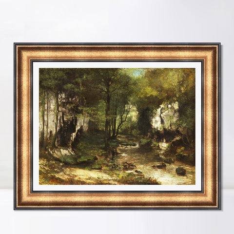 INVIN ART Framed Canvas Art Giclee Print The Stream (Le Ruisseau du Puits-Noir)(vallée de la Loue), 1855 by Gustave Courbet Wall Decorations