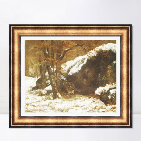 INVIN ART Framed Canvas Art Giclee Print The Deer, ca. 1865 by Gustave Courbet Wall Art Living Room Home Office Decorations