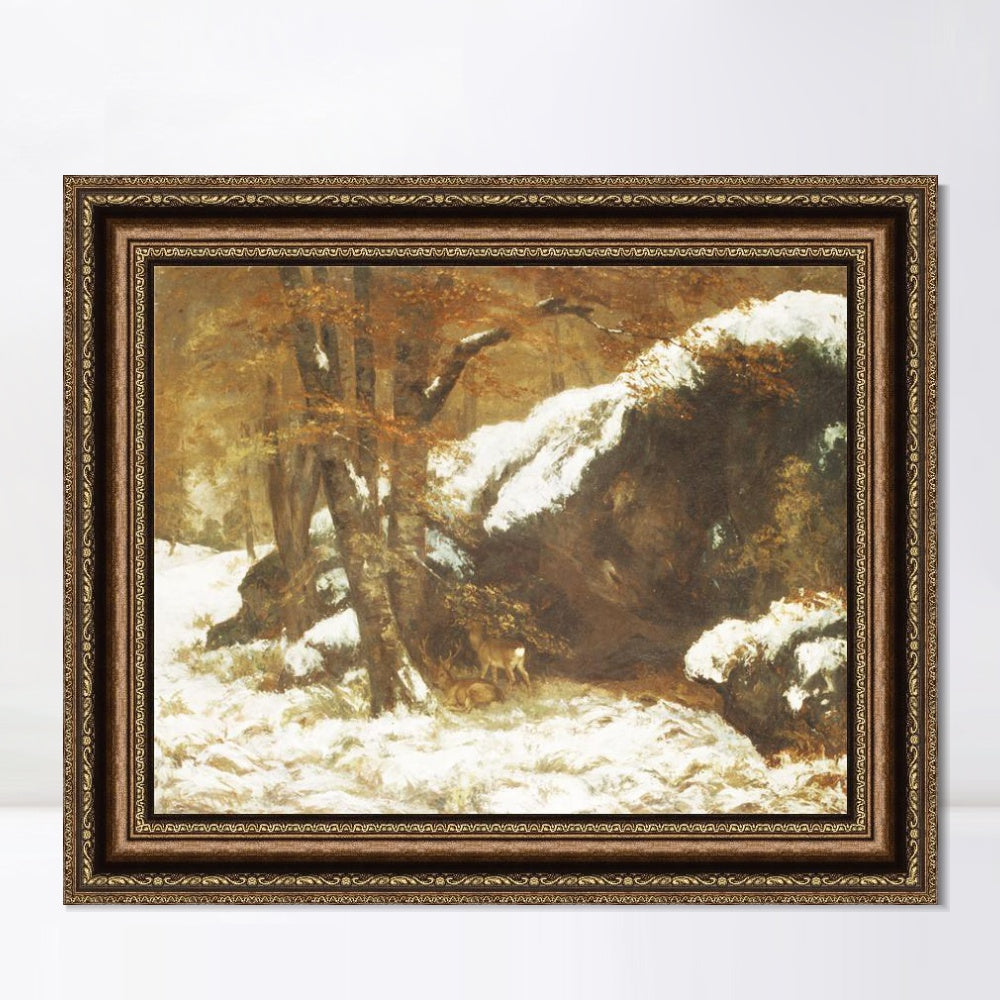 INVIN ART Framed Canvas Art Giclee Print The Deer, ca. 1865 by Gustave Courbet Wall Art