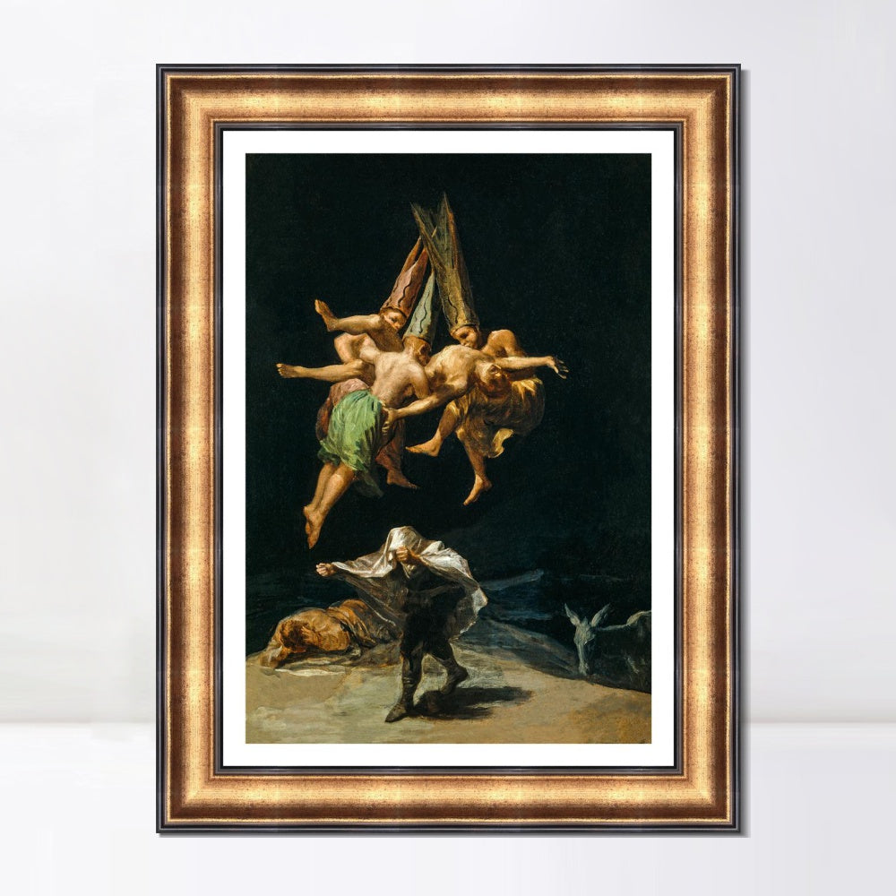 INVIN ART Framed Canvas Art Giclee Print The Witches Flight 1798 by Francisco De Goya Wall Art