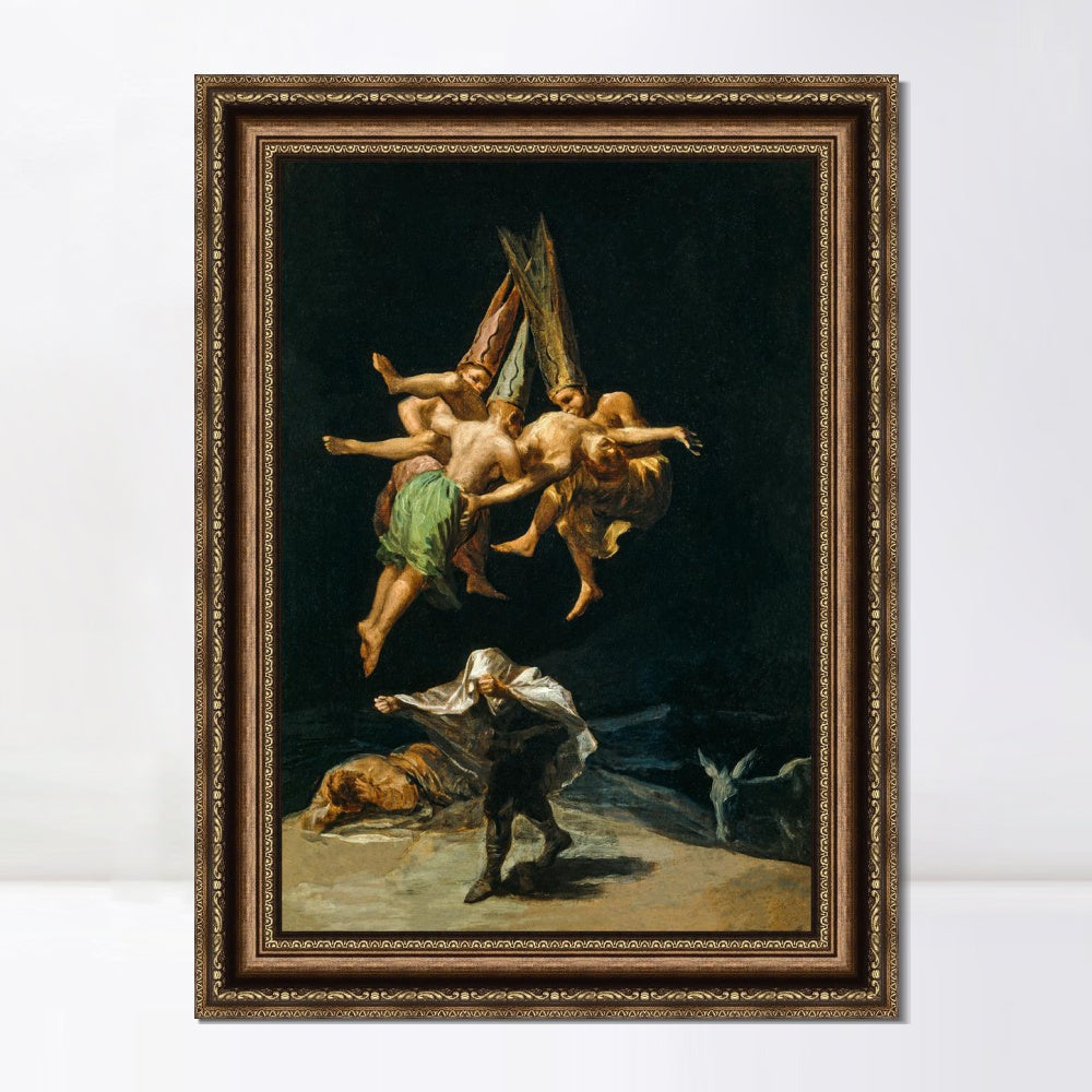 INVIN ART Framed Canvas Art Giclee Print The Witches Flight 1798 by Francisco De Goya Wall Art