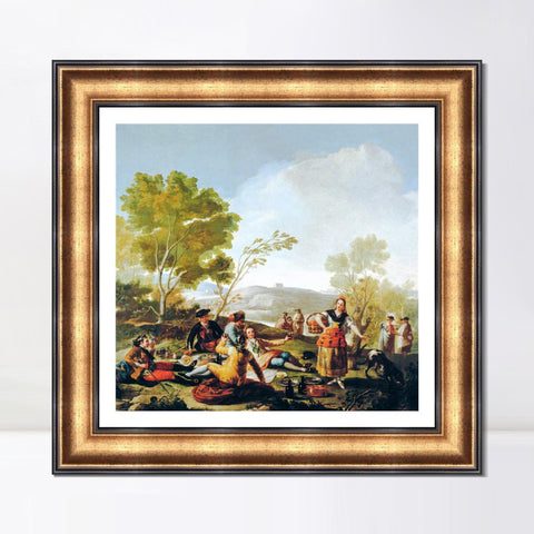 INVIN ART Framed Canvas Art Giclee Print La merienda a orilla del Manzanares by Francisco De Goya Wall Art Living Room Home Office Decorations