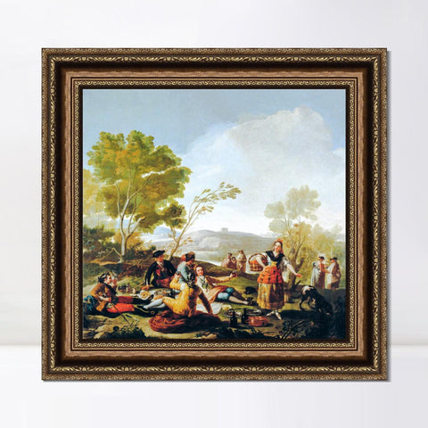 INVIN ART Framed Canvas Art Giclee Print La merienda a orilla del Manzanares by Francisco De Goya Wall Art Living Room Home Office Decorations