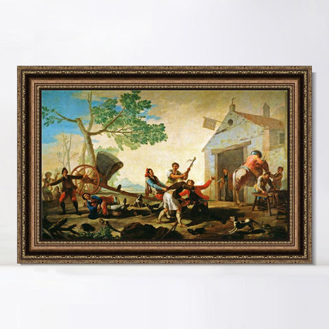 INVIN ART Framed Canvas Art Giclee Print Quarrel in the tavern Venta Nueva (1779) by Francisco De Goya Wall Art Living Room Home Office Decorations
