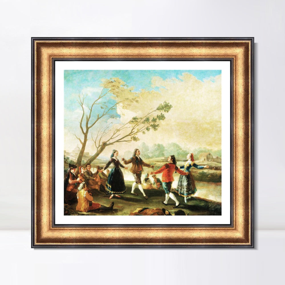 INVIN ART Framed Canvas Art Giclee Print Dance on The Banks of The River Manzanares by Francisco De Goya Wall Art