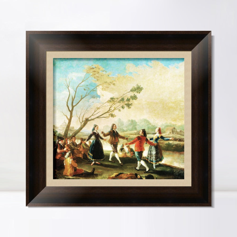 INVIN ART Framed Canvas Art Giclee Print Dance on The Banks of The River Manzanares by Francisco De Goya Wall Art
