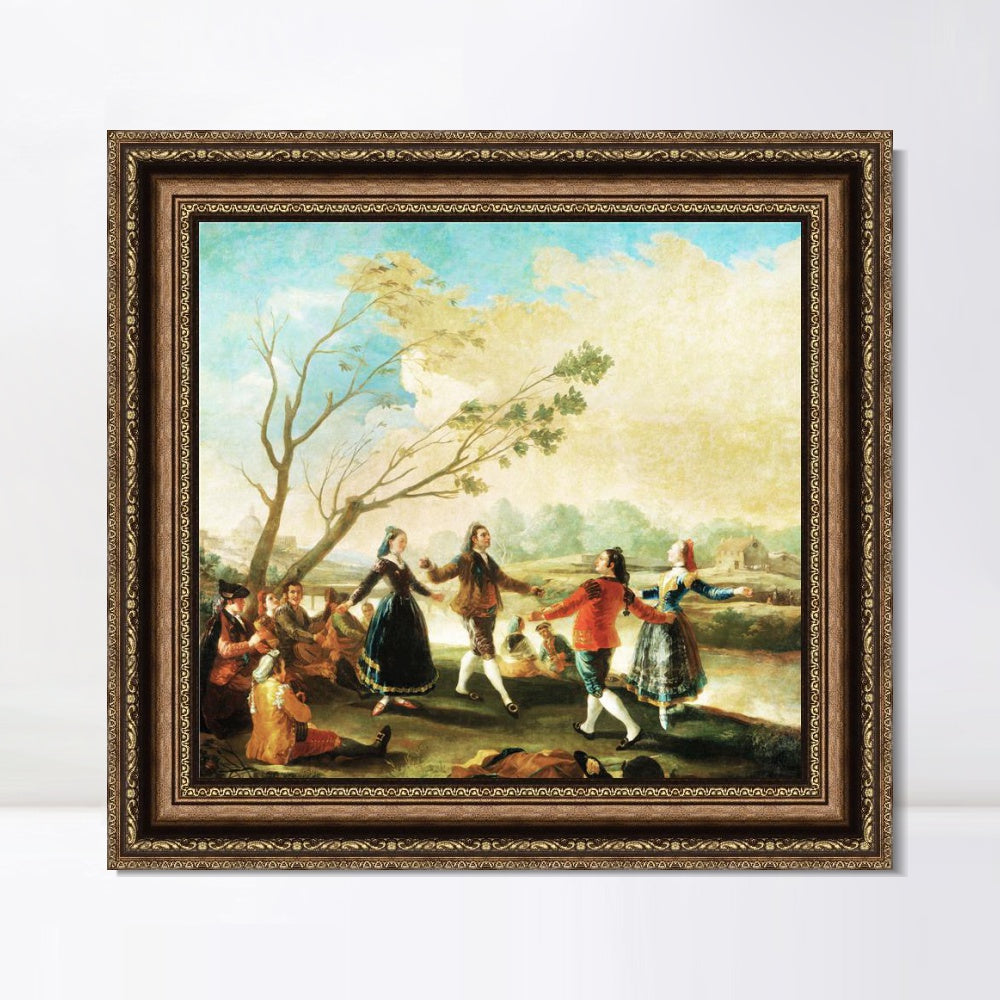 INVIN ART Framed Canvas Art Giclee Print Dance on The Banks of The River Manzanares by Francisco De Goya Wall Art