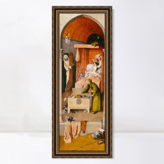 INVIN ART Framed Canvas Art Giclee Print Death and The Miser by Hieronymus Bosch Wall Art (Vintage Embossed Gold frame,16"x36")