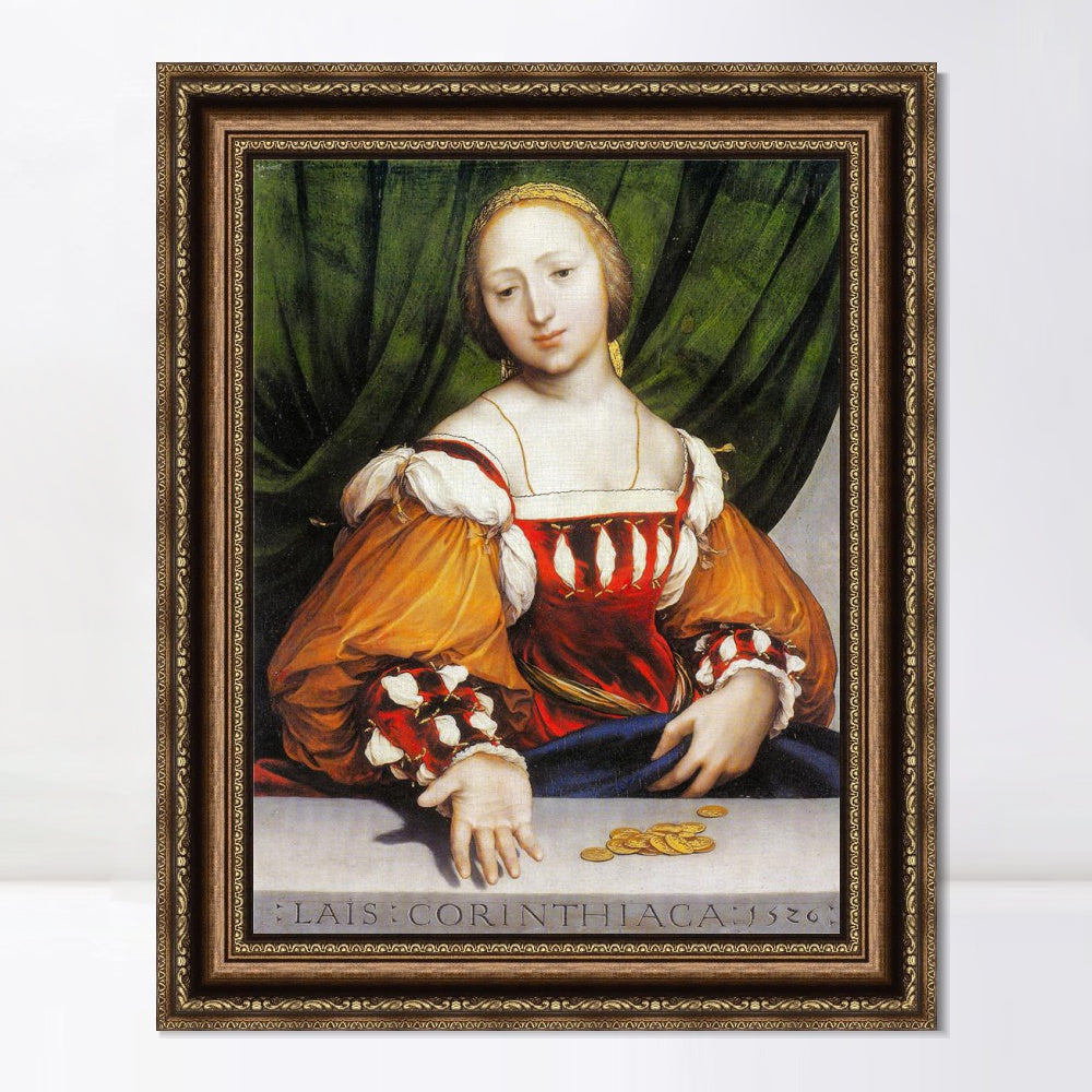 INVIN ART Framed Canvas Art Giclee Print Lais of Corinth by Hans Holbein the Younger Wall Art
