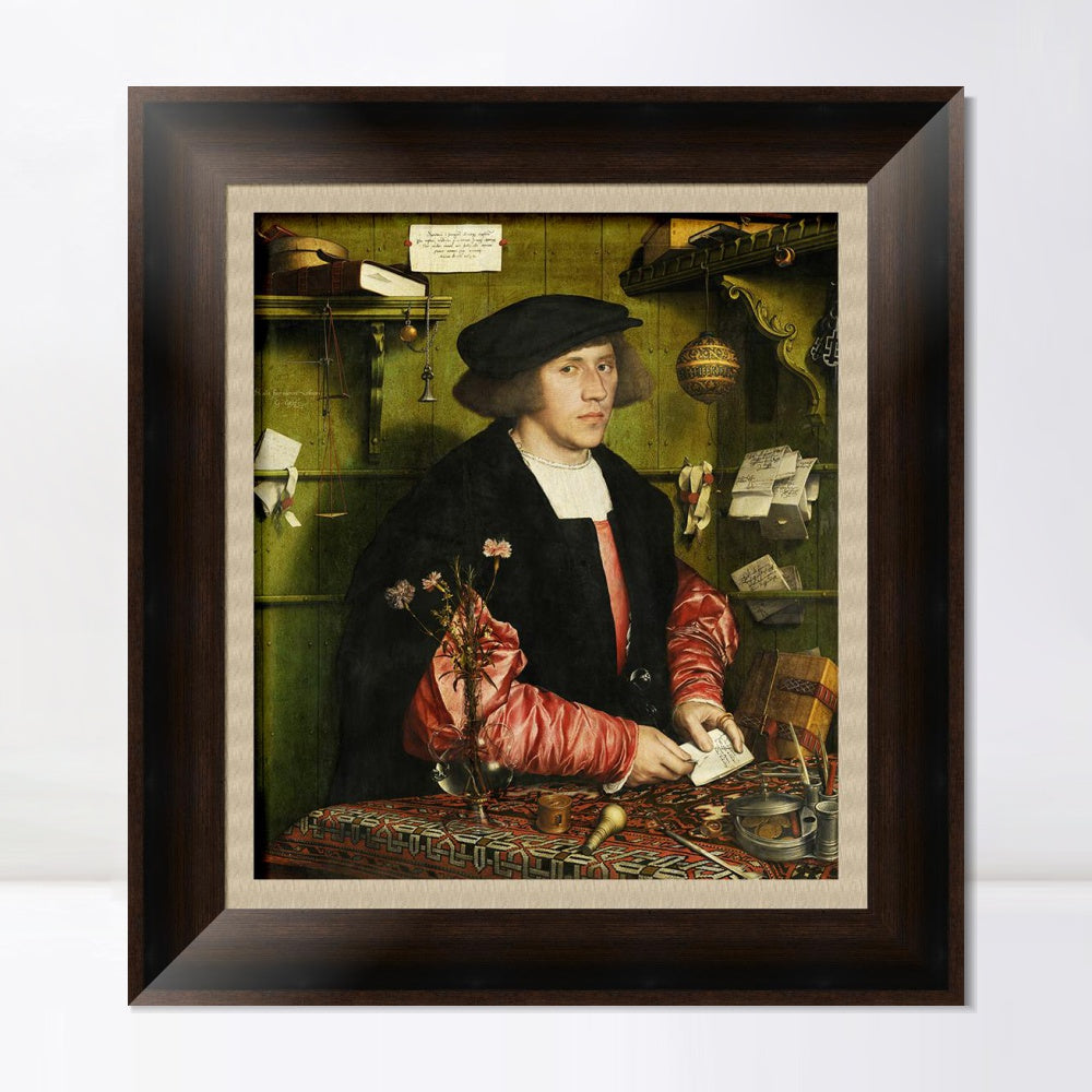 INVIN ART Framed Canvas Art Giclee Print Portrait of the Merchant Georg Gisze by Hans Holbein the Younger Wall Art