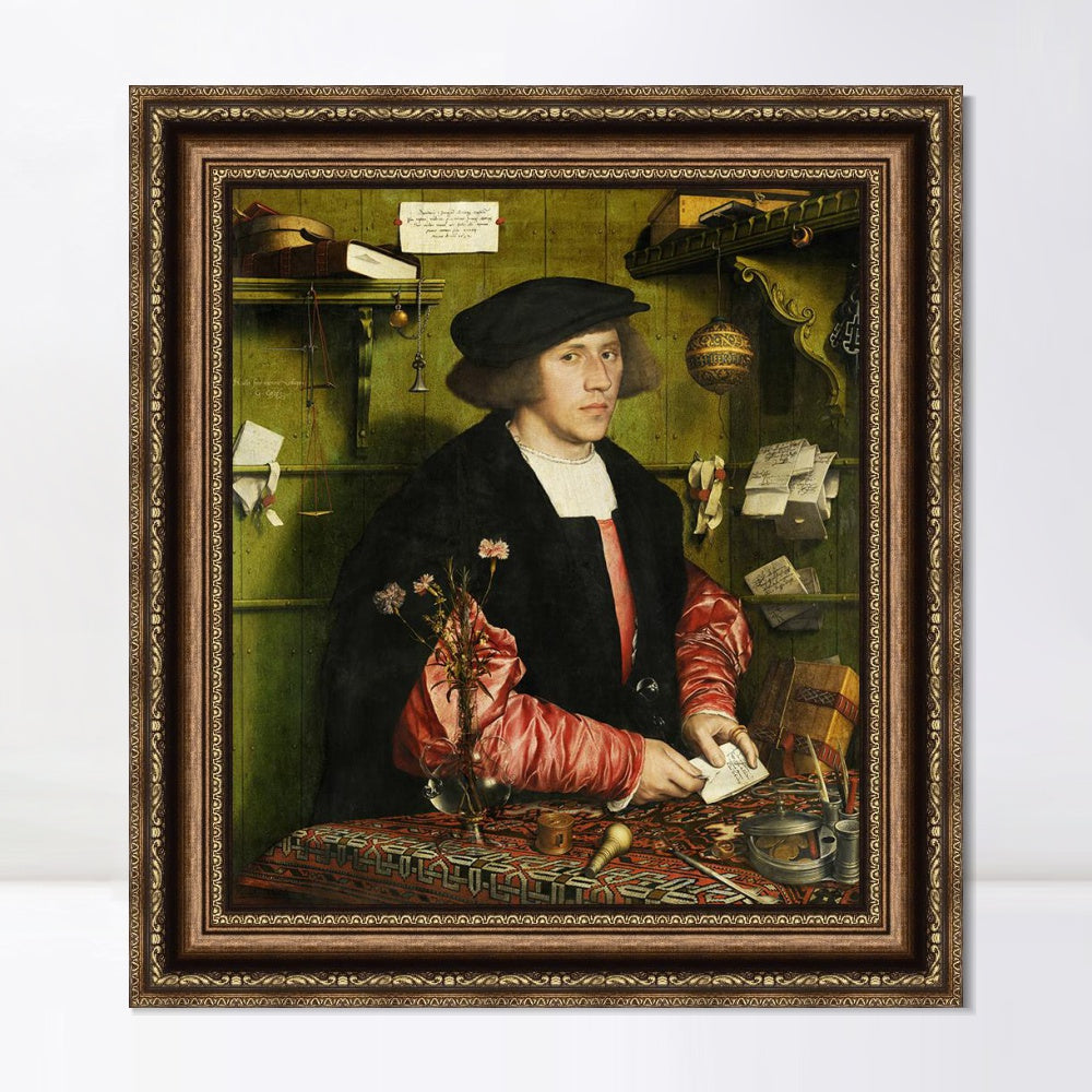 INVIN ART Framed Canvas Art Giclee Print Portrait of the Merchant Georg Gisze by Hans Holbein the Younger Wall Art