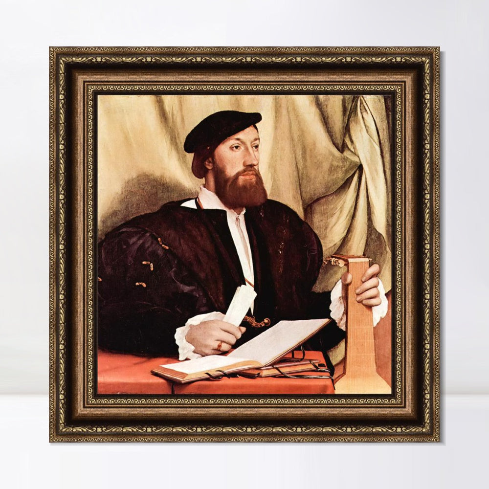 INVIN ART Framed Canvas Art Giclee Print Unknown Gentleman with Music Books and lute by Hans Holbein the Younger Wall Art