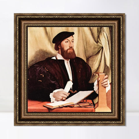 INVIN ART Framed Canvas Art Giclee Print Unknown Gentleman with Music Books and lute by Hans Holbein the Younger Wall Art Living Room Home Office Decorations