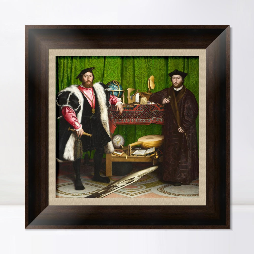 INVIN ART Framed Canvas Art Giclee Print The Ambassadors (1533) by Hans Holbein the Younger Wall Art