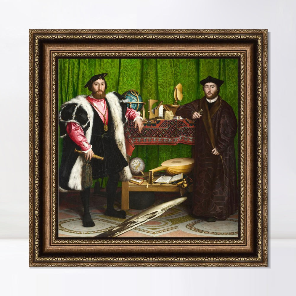 INVIN ART Framed Canvas Art Giclee Print The Ambassadors (1533) by Hans Holbein the Younger Wall Art