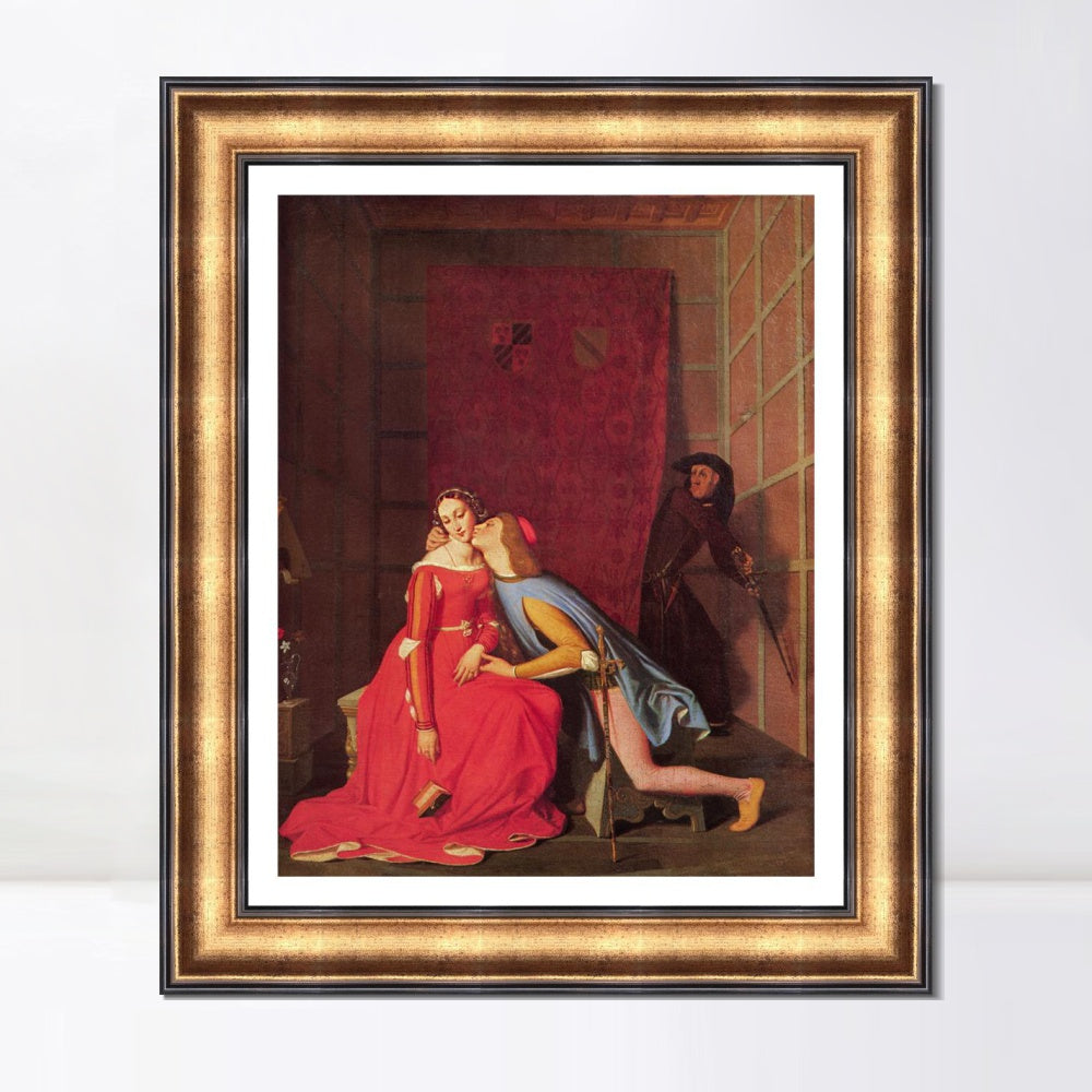 INVIN ART Framed Canvas Art Giclee Print Paolo and Francesca by Jean Auguste Dominique Ingres Wall Art