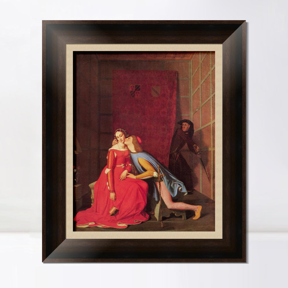 INVIN ART Framed Canvas Art Giclee Print Paolo and Francesca by Jean Auguste Dominique Ingres Wall Art