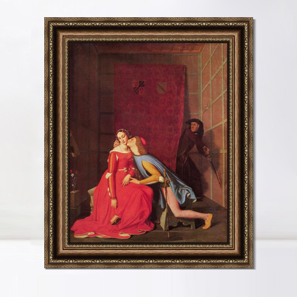 INVIN ART Framed Canvas Art Giclee Print Paolo and Francesca by Jean Auguste Dominique Ingres Wall Art