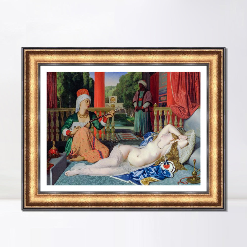 INVIN ART Framed Canvas Art Giclee Print Odalisque with a Slave by Jean Auguste Dominique Ingres Wall Art