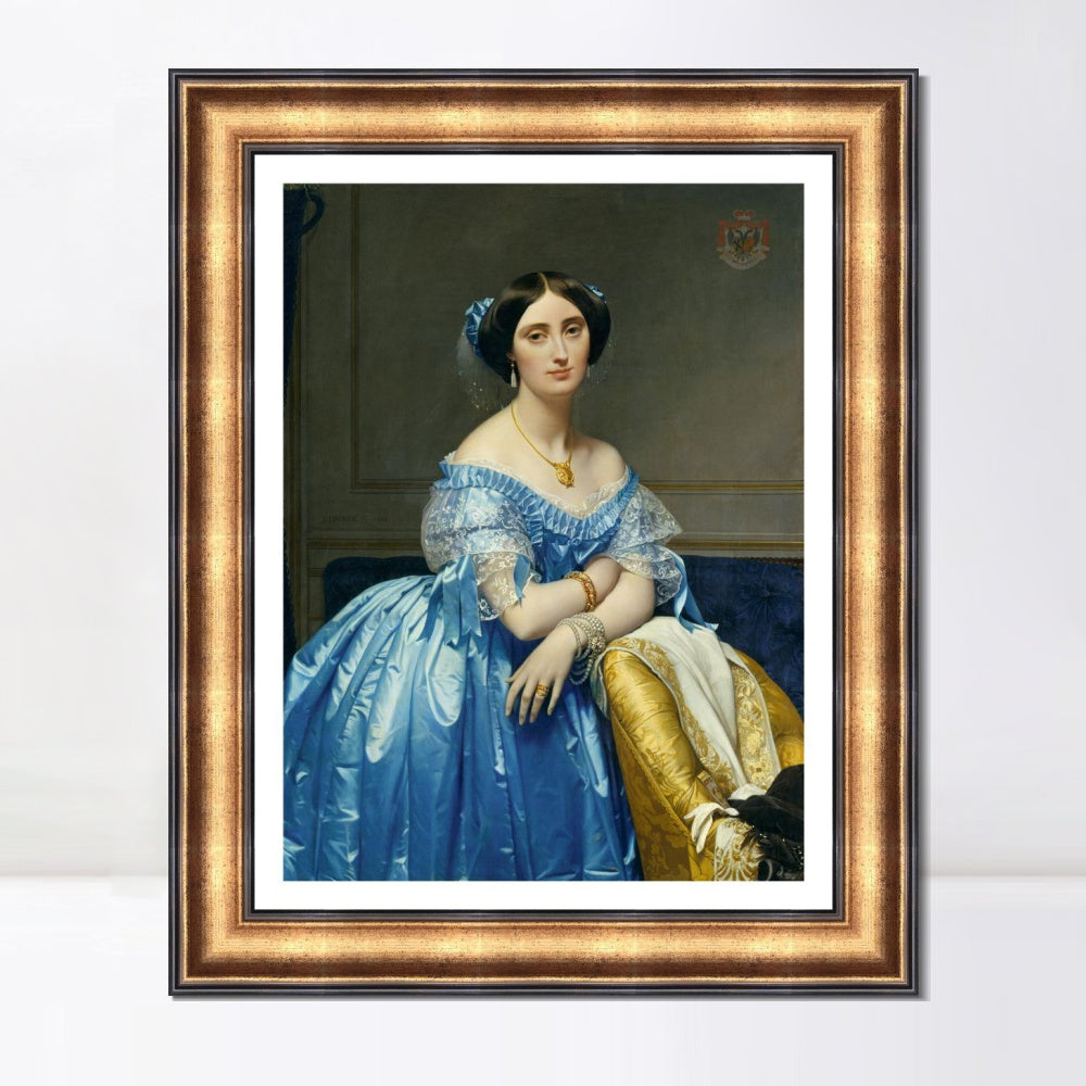 INVIN ART Framed Canvas Art Giclee Print Portrait Of The Princess Albert De Broglie,1853 by Jean Auguste Dominique Ingres Wall Art