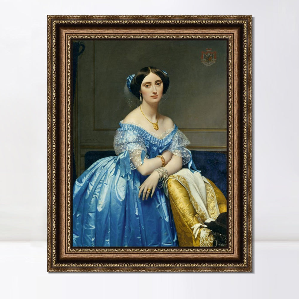 INVIN ART Framed Canvas Art Giclee Print Portrait Of The Princess Albert De Broglie,1853 by Jean Auguste Dominique Ingres Wall Art
