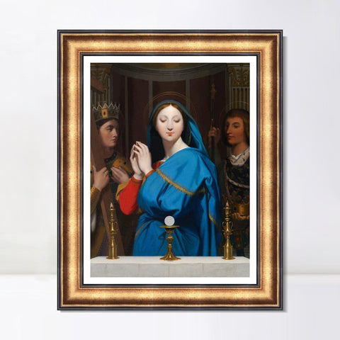 INVIN ART Framed Canvas Art Giclee Print The VIrgin Adoring the Host, 1852 by Jean Auguste Dominique Ingres Wall Art Living Room Home Office Decorations