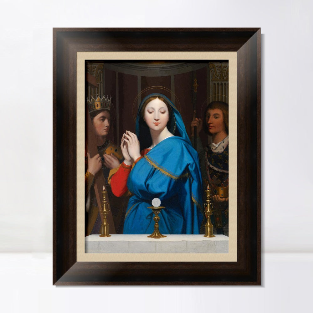 INVIN ART Framed Canvas Art Giclee Print The VIrgin Adoring the Host, 1852 by Jean Auguste Dominique Ingres Wall Art