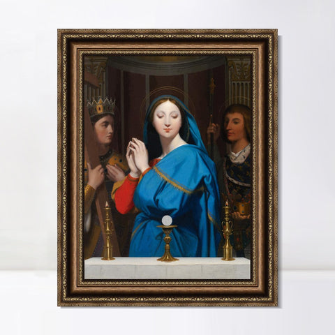 INVIN ART Framed Canvas Art Giclee Print The VIrgin Adoring the Host, 1852 by Jean Auguste Dominique Ingres Wall Art Living Room Home Office Decorations
