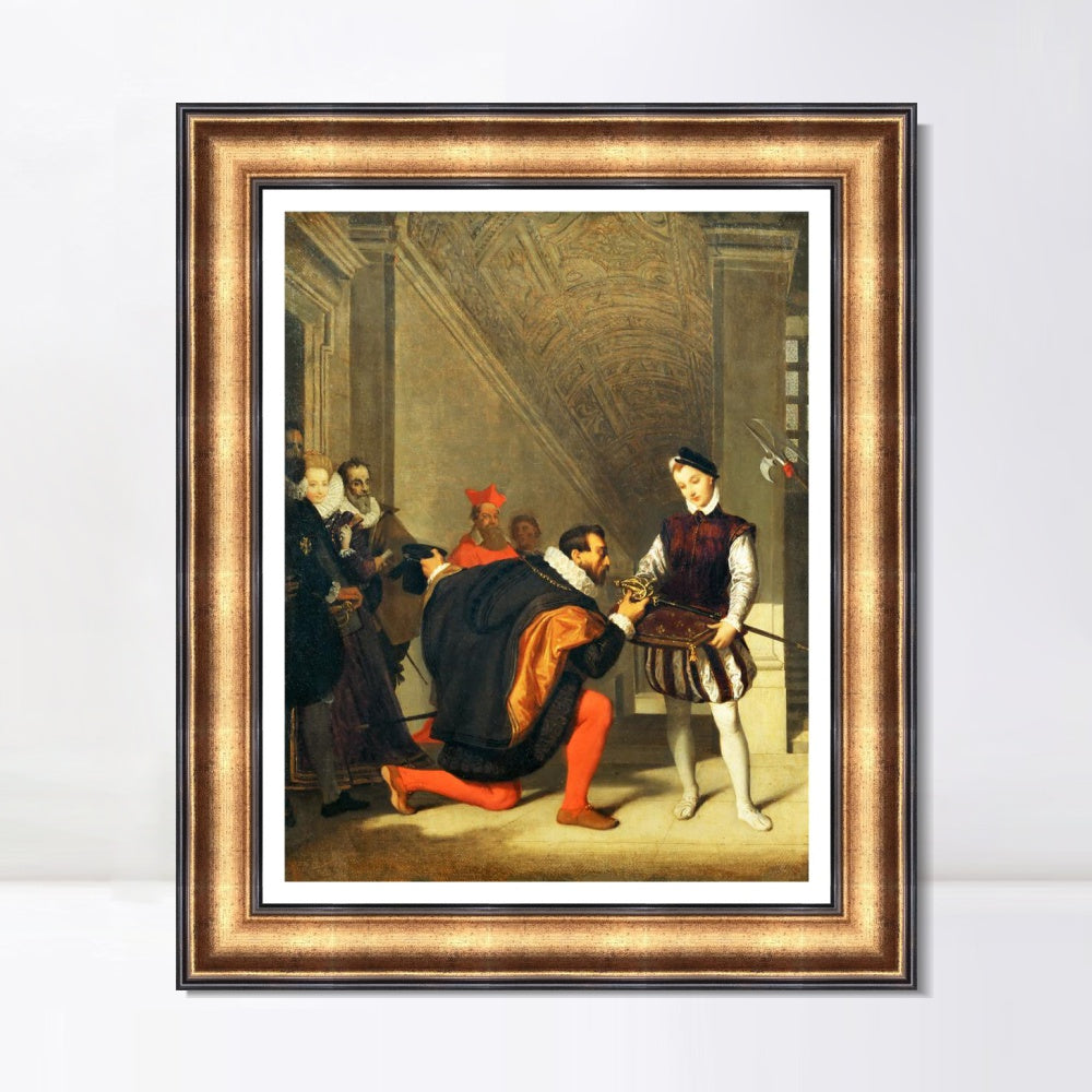INVIN ART Framed Canvas Art Giclee Print Don Pedro de Toledo kissing the Sword of Henri IV in 1832 by Jean Auguste Dominique Ingres Wall Art