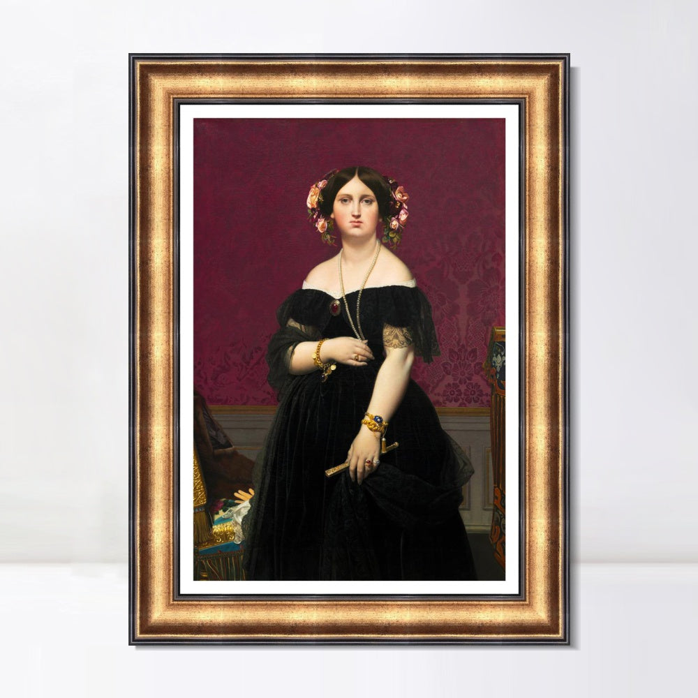 INVIN ART Framed Canvas Art Giclee Print Madame Moitessier, 1851 by Jean Auguste Dominique Ingres Wall Art