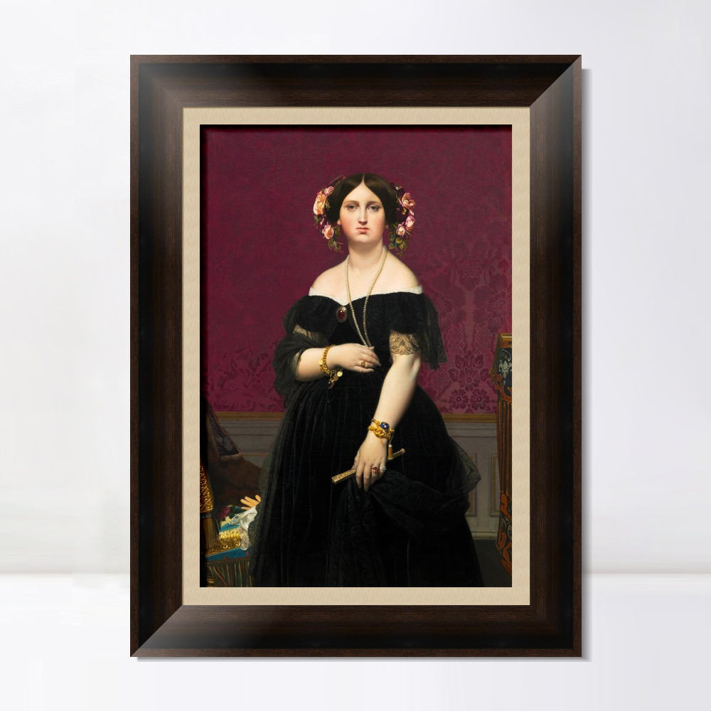 INVIN ART Framed Canvas Art Giclee Print Madame Moitessier, 1851 by Jean Auguste Dominique Ingres Wall Art