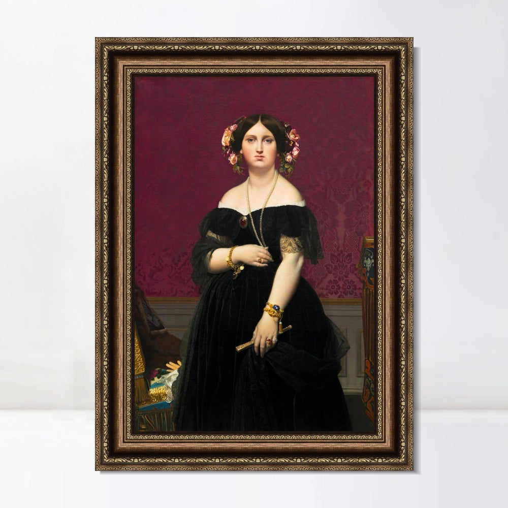 INVIN ART Framed Canvas Art Giclee Print Madame Moitessier, 1851 by Jean Auguste Dominique Ingres Wall Art