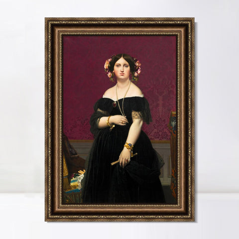 INVIN ART Framed Canvas Art Giclee Print Madame Moitessier, 1851 by Jean Auguste Dominique Ingres Wall Art Living Room Home Office Decorations