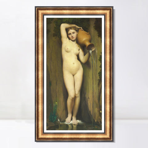 INVIN ART Framed Canvas Art Giclee Print The Source by Jean Auguste Dominique Ingres Wall Art Living Room Home Office Decorations