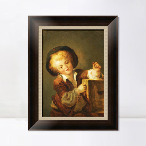 INVIN ART Framed Canvas Art Giclee Print A LITTLE BOY WITH A CURIOSITY by Jean Honore Fragonard Wall Art Living Room Home Office Decorations