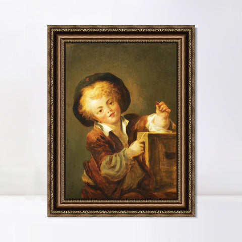 INVIN ART Framed Canvas Art Giclee Print A LITTLE BOY WITH A CURIOSITY by Jean Honore Fragonard Wall Art Living Room Home Office Decorations