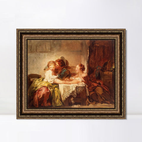 INVIN ART Framed Canvas Art Giclee Print Captured kiss by Jean Honore Fragonard Wall Art Living Room Home Office Decorations