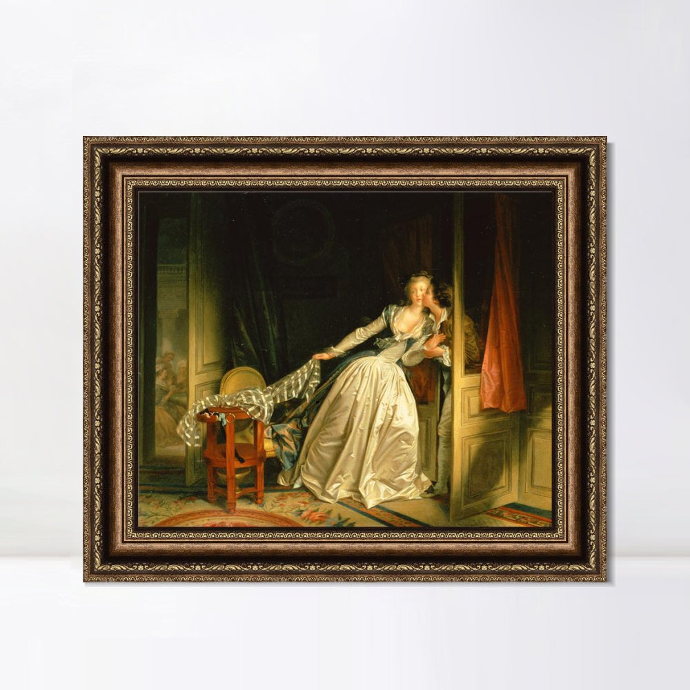 INVIN ART Framed Canvas Art Giclee Print The Stolen Kiss by Jean Honore Fragonard Wall Art Living Room Home Office Decorations